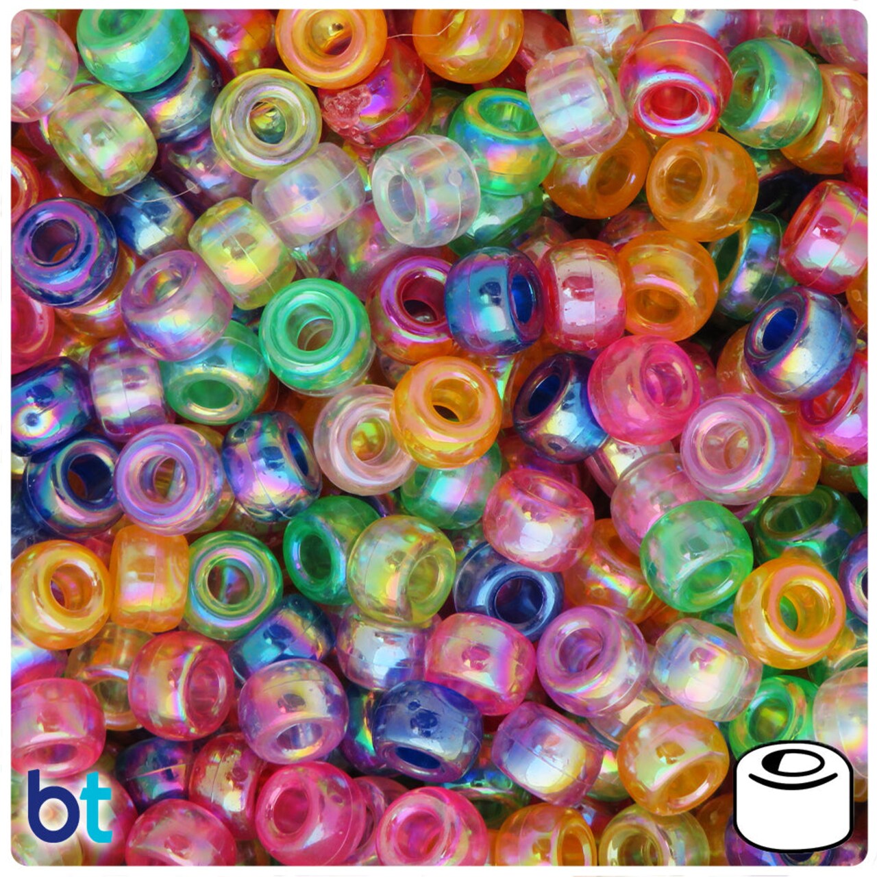 BeadTin Mixed Transparent AB 9x6mm Barrel Plastic Pony Beads (300pcs)